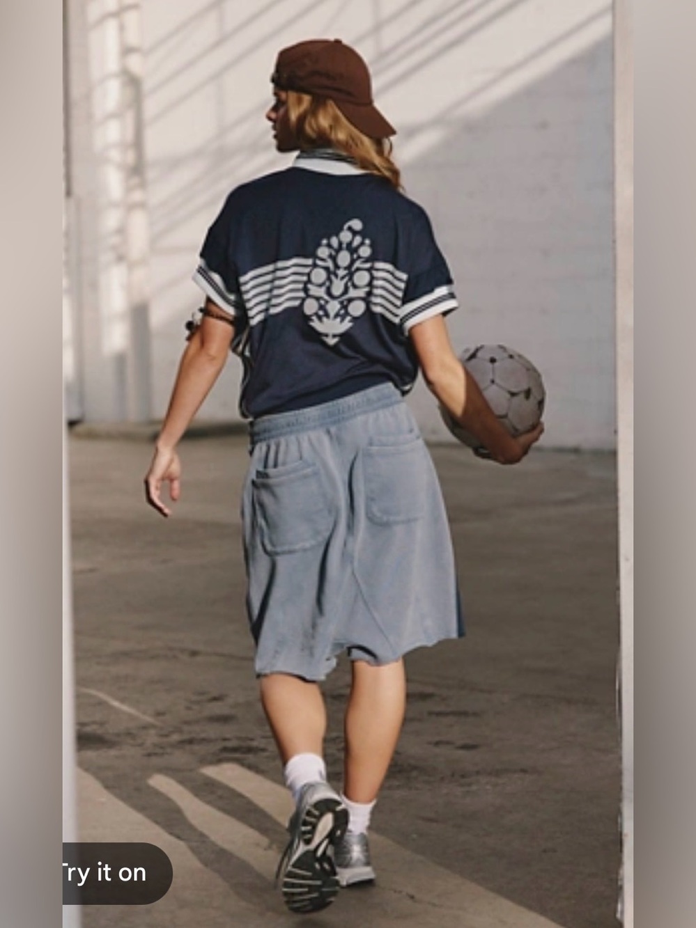 FP Movement by Free People Navy Short-Sleeve Hoodie with Light Blue Trim